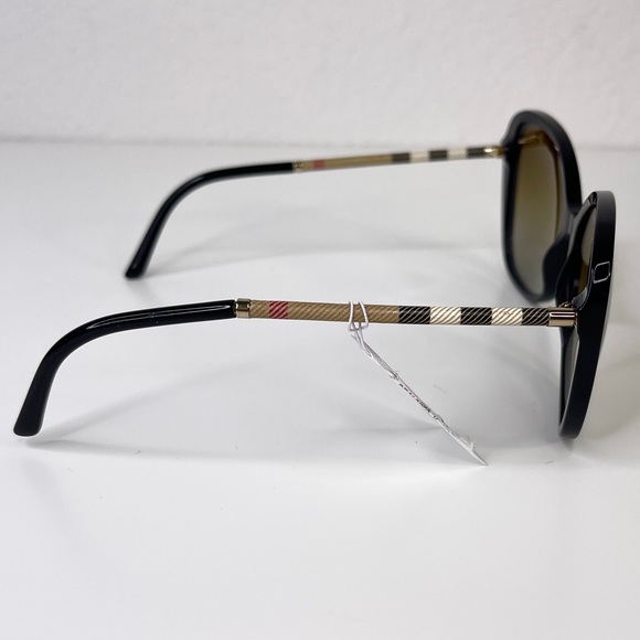 BURBERRY Signature Plaid Round Sunglasses NEW Black 57mm Rare - Picture 9 of 13